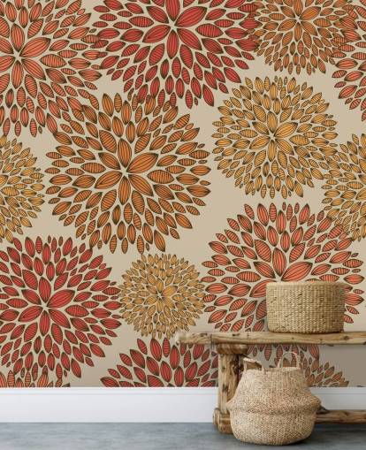 Red and Orange Drawn Dandelions Wallpaper