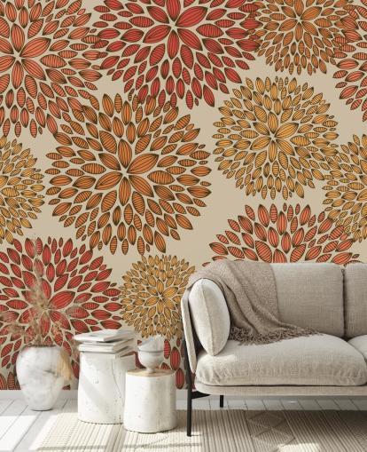 Red and Orange Drawn Dandelions Wallpaper