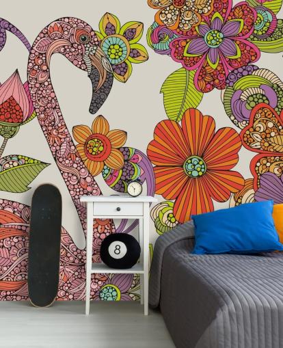 Papel de parede Flamingo desenhado