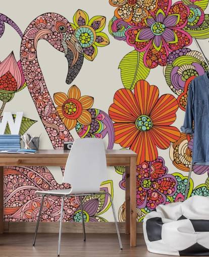 Papel de parede Flamingo desenhado