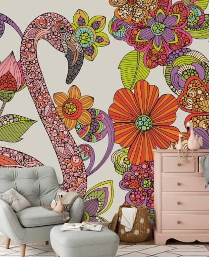 Papel de parede Flamingo desenhado