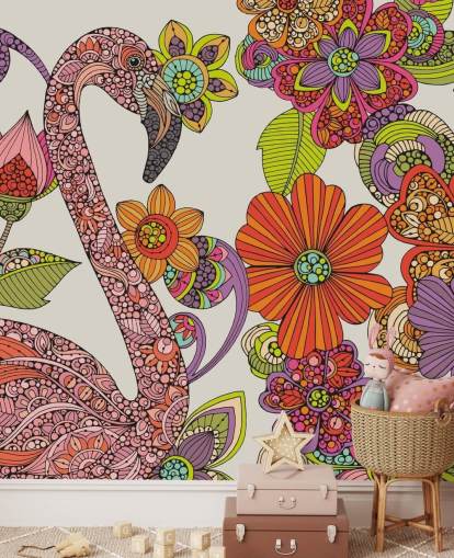 Papel de parede Flamingo desenhado Papel de parede Flamingo desenhado