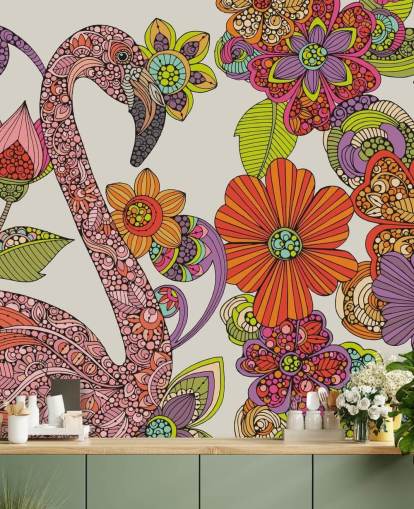 Papel de parede Flamingo desenhado