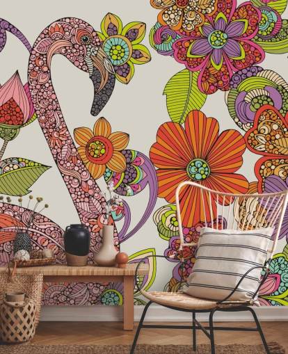 Papel de parede Flamingo desenhado