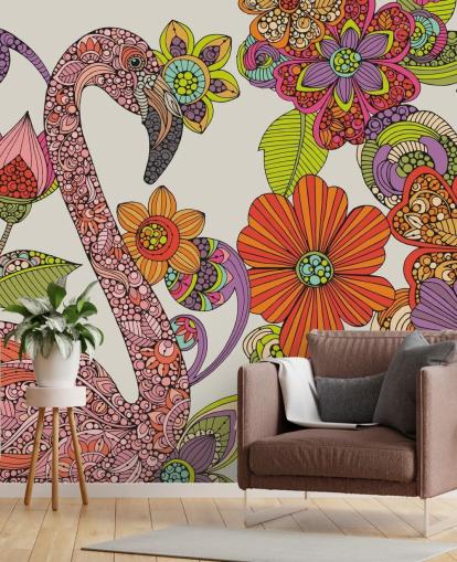 Papel de parede Flamingo desenhado