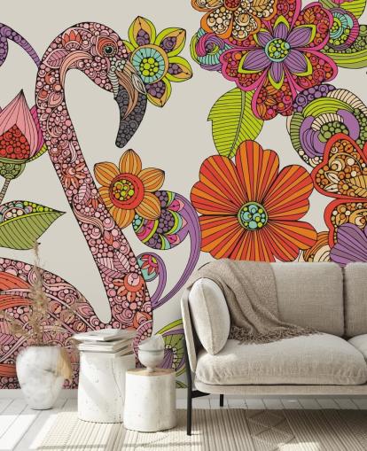 Papel de parede Flamingo desenhado