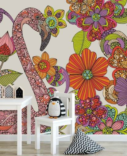 Papel de parede Flamingo desenhado