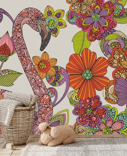 Papel de parede Flamingo desenhado