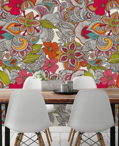 Papel pintado floral colorido