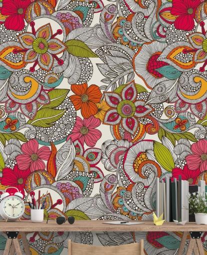 Papel pintado floral colorido