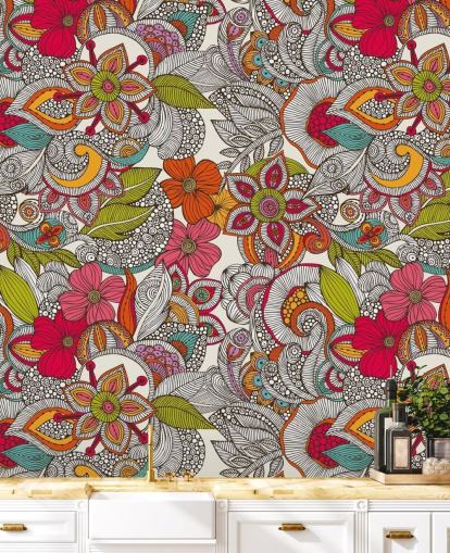 Papel pintado floral colorido