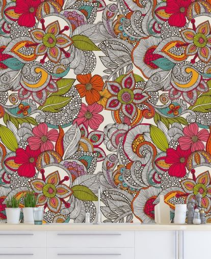 Papel pintado floral colorido