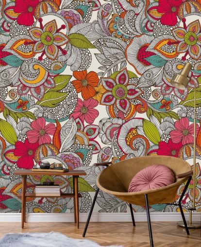 Papel pintado floral colorido