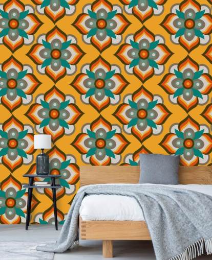 appelsin blomstret retro tapet