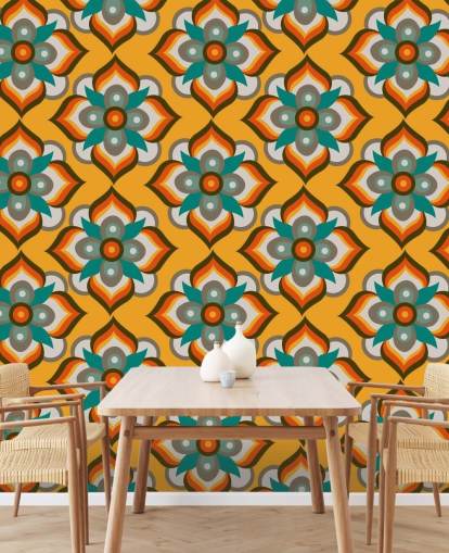 orange floral retro wallpaper
