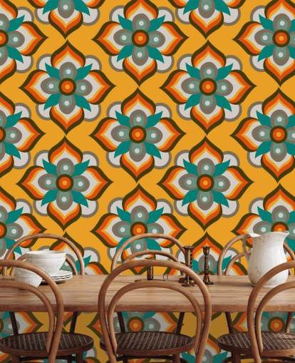 orange floral retro wallpaper
