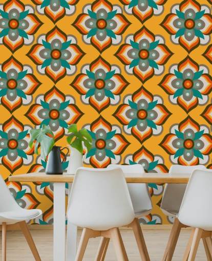 appelsin blomstret retro tapet appelsin blomstret retro tapet