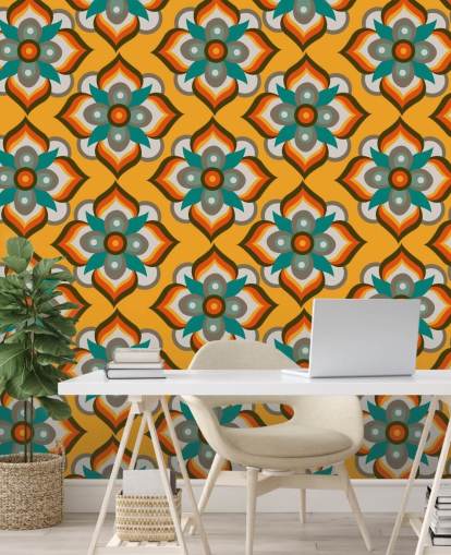 appelsin blomstret retro tapet