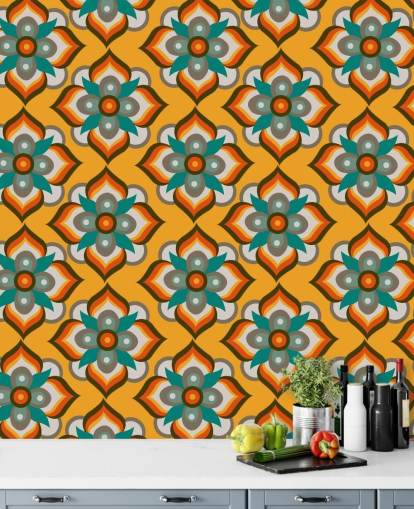 papier peint rétro floral orange papier peint rétro floral orange