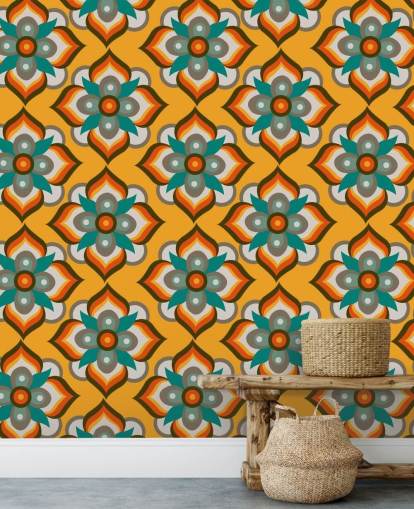 papel pintado retro floral naranja papel pintado retro floral naranja