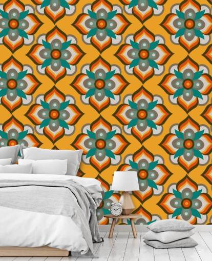 orange floral retro wallpaper