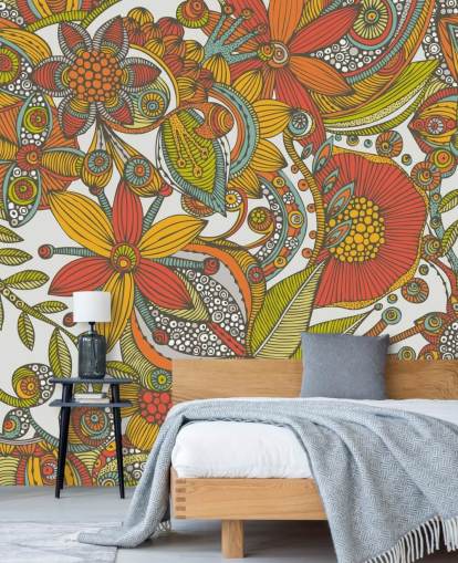 Papel pintado dibujado naranja y rojo Papel pintado dibujado naranja y rojo