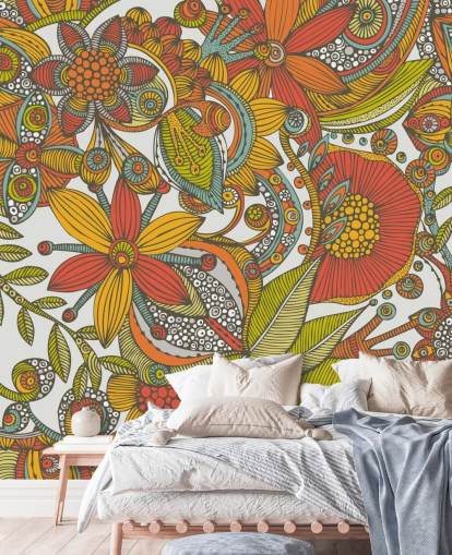 Papel pintado dibujado naranja y rojo Papel pintado dibujado naranja y rojo