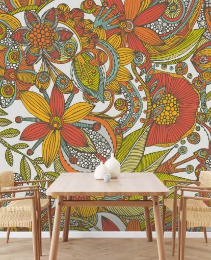 Papel pintado dibujado naranja y rojo