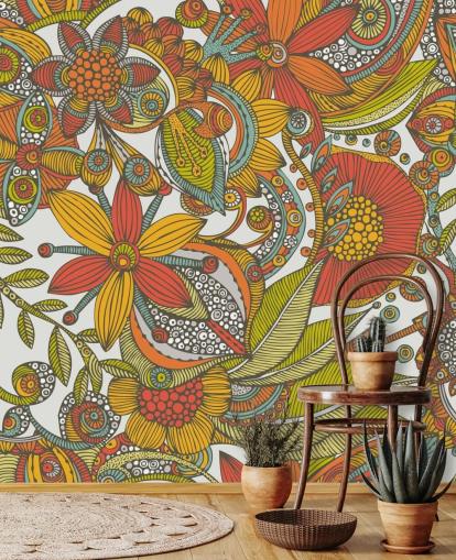 Orange and Red Drawn Wallpaper