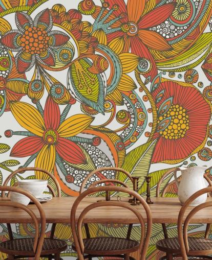 Papel pintado dibujado naranja y rojo