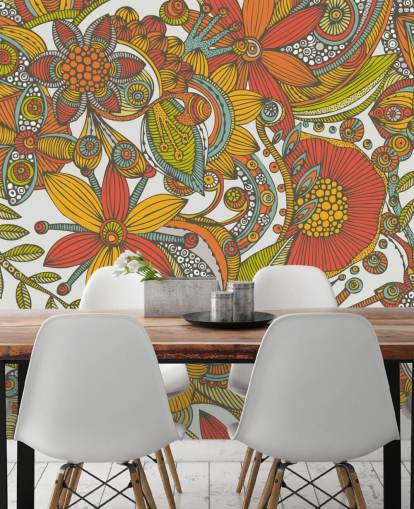 Papel pintado dibujado naranja y rojo Papel pintado dibujado naranja y rojo