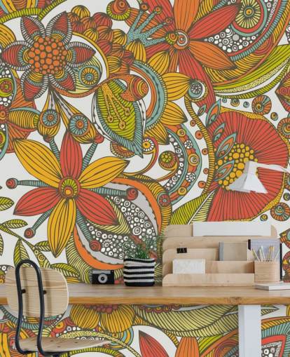 Papel pintado dibujado naranja y rojo