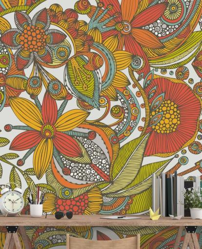 Orange and Red Drawn Wallpaper