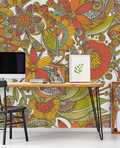 Papel pintado dibujado naranja y rojo Papel pintado dibujado naranja y rojo