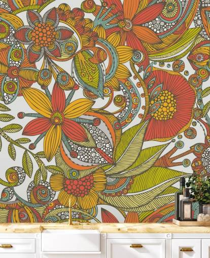 Papel pintado dibujado naranja y rojo Papel pintado dibujado naranja y rojo