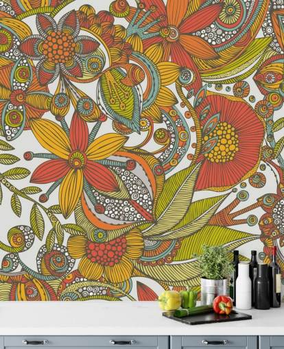 Papel pintado dibujado naranja y rojo Papel pintado dibujado naranja y rojo