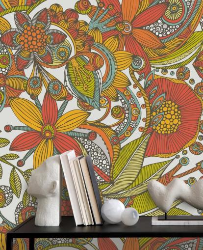 Papier peint dessiné orange et rouge