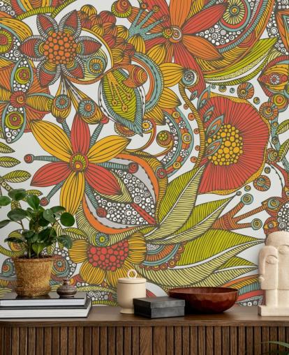 Orange and Red Drawn Wallpaper