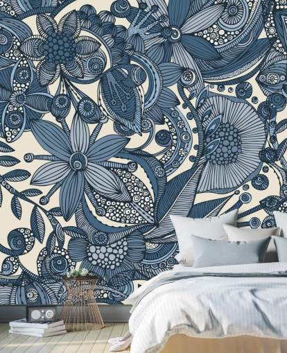 Blå og hvit Illustrert blomster Wallpapera Blå og hvit Illustrert blomster Wallpapera