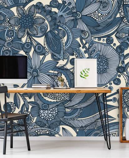 Blå og hvit Illustrert blomster Wallpapera Blå og hvit Illustrert blomster Wallpapera