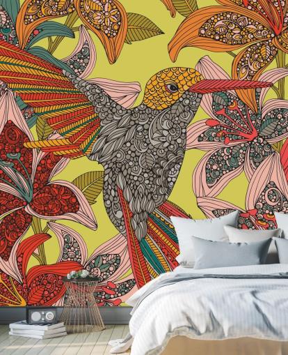 Mural de pared Colibrí dibujado colorido Mural de pared Colibrí dibujado colorido