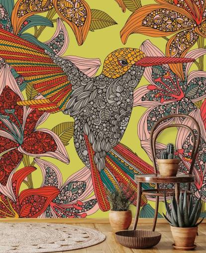 Colourful Drawn Hummingbird Wall Mural