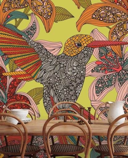 Decorazione murale con colibrì disegnato colorato