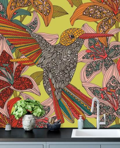 Colourful Drawn Hummingbird Wall Mural Colourful Drawn Hummingbird Wall Mural