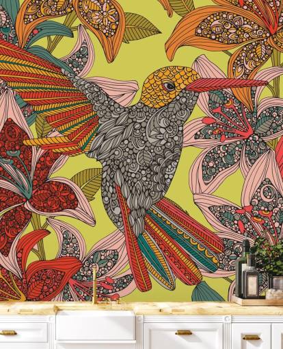 Decorazione murale con colibrì disegnato colorato