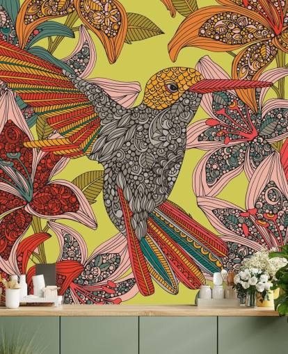 Decorazione murale con colibrì disegnato colorato