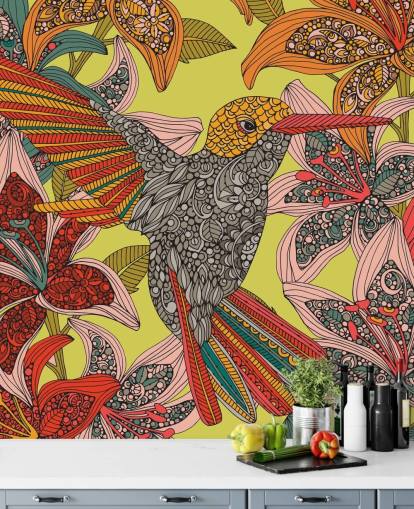 Färgglada ritade Hummingbird väggmålning Färgglada ritade Hummingbird väggmålning