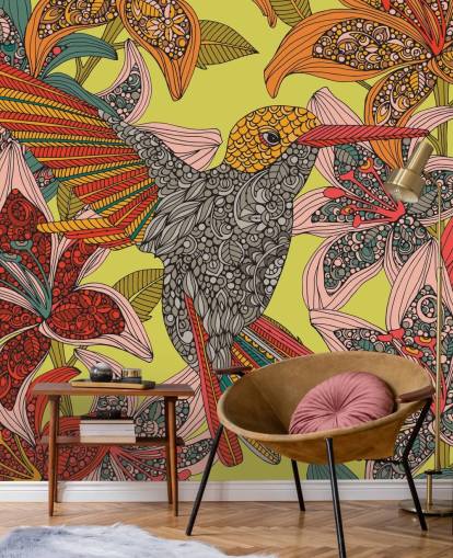 Mural de pared Colibrí dibujado colorido Mural de pared Colibrí dibujado colorido