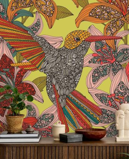 Colourful Drawn Hummingbird Wall Mural