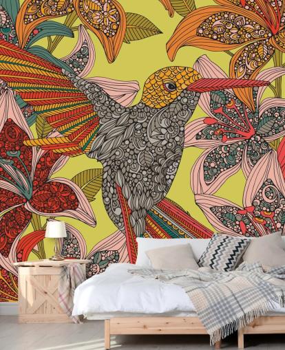 Colourful Drawn Hummingbird Wall Mural Colourful Drawn Hummingbird Wall Mural